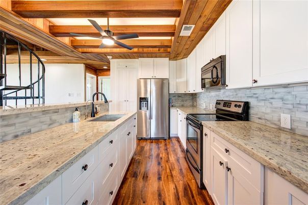 Interior, Kitchen, Stainless Steel Appliances, Wooden Beams, Wooden Ceilings, Wood Texture Flooring
