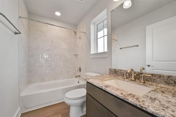 Bathroom, Interior, Recessed Lighting, Wood Texture Flooring
