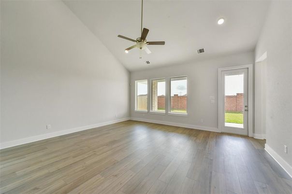 Empty room, Interior, Recessed Lighting, Wood Texture Flooring