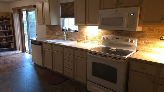 Interior, Kitchen, Stone Walls, Wood Texture Flooring