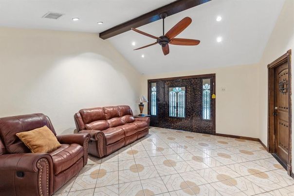 Interior, Living room, Recessed Lighting, Wooden Beams
