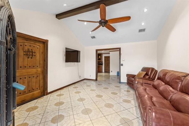Interior, Living room, Recessed Lighting, Wooden Beams