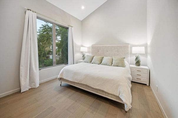 Bedroom, Interior, Recessed Lighting, Wood Texture Flooring