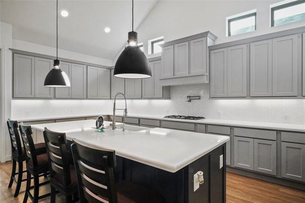 Interior, Kitchen, Pendant Lights, Recessed Lighting, Wood Texture Flooring