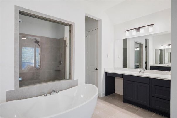 Bathroom, Dual Sink Vanities, Free Standing Baths, Glass Shower, Interior