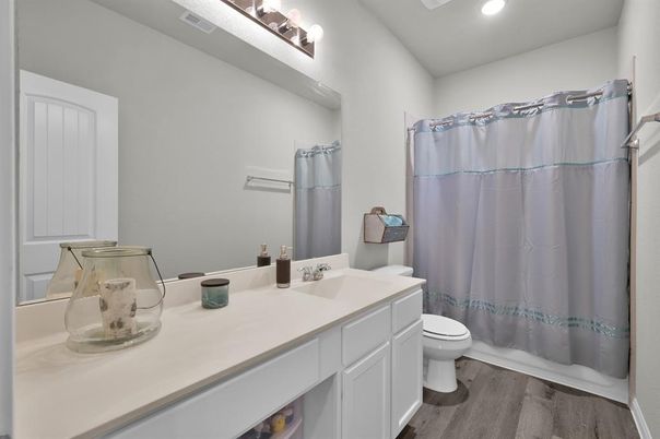 Bathroom, Interior, Recessed Lighting, Wood Texture Flooring