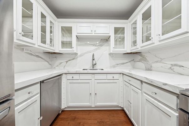 Interior, Kitchen, Marble Walls, Wood Texture Flooring