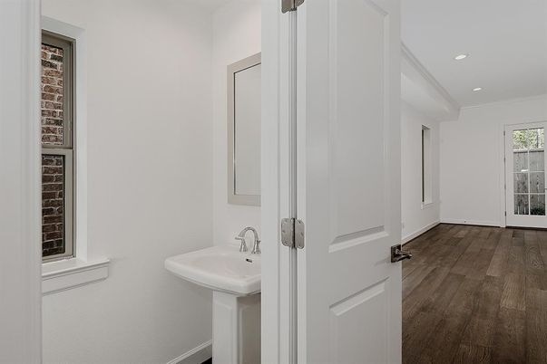Bathroom, Interior, Recessed Lighting, Wood Texture Flooring