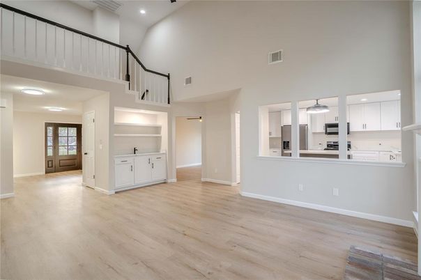 Interior, Kitchen, Pendant Lights, Recessed Lighting, Wood Texture Flooring