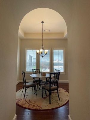 Chandelier, Dining room, Interior, Marble, Wood Texture Flooring