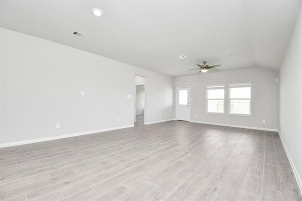 Empty room, Interior, Recessed Lighting, Wood Texture Flooring