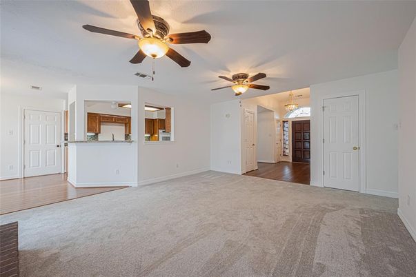 Empty room, Interior, Kitchen, Pendant Lights, Wood Texture Flooring