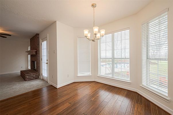 Chandelier, Empty room, Fireplace, Interior, Wood Texture Flooring