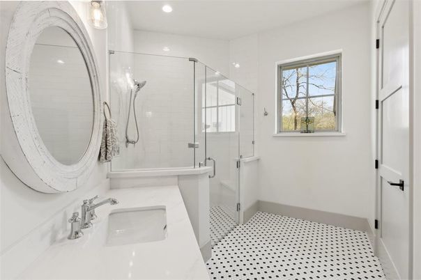 Bathroom, Glass Shower, Interior, Recessed Lighting