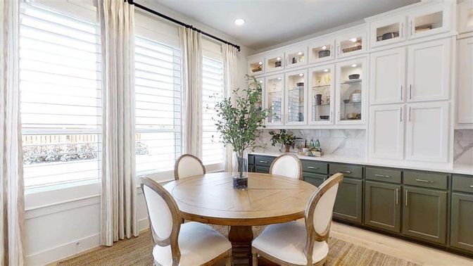 Dining room, Interior, Recessed Lighting, Wood Texture Flooring