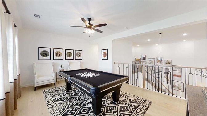Billiard Table, Game Room, Interior, Recessed Lighting, Wood Texture Flooring