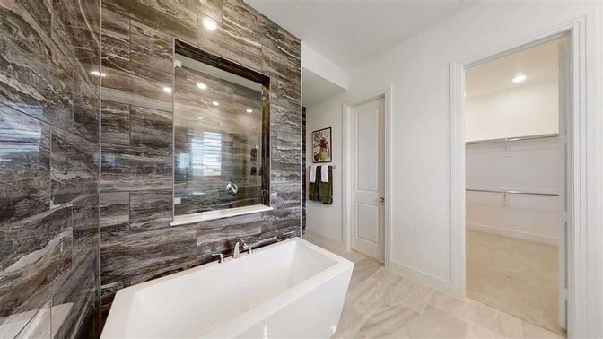 Bathroom, Free Standing Baths, Glass Shower, Interior, Recessed Lighting, Walk-in Closets, Wood Texture Flooring