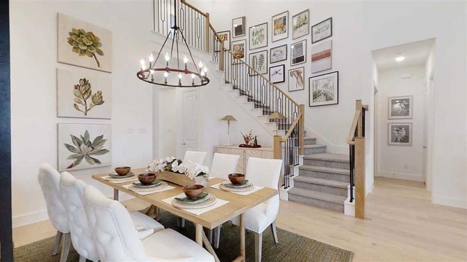 Chandelier, Dining room, Interior, Pendant Lights, Wood Texture Flooring