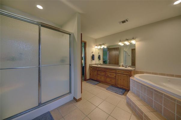 Bathroom, Dual Sink Vanities, Glass Shower, Interior, Recessed Lighting