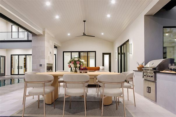 Dining room, Fireplace, Interior, Recessed Lighting