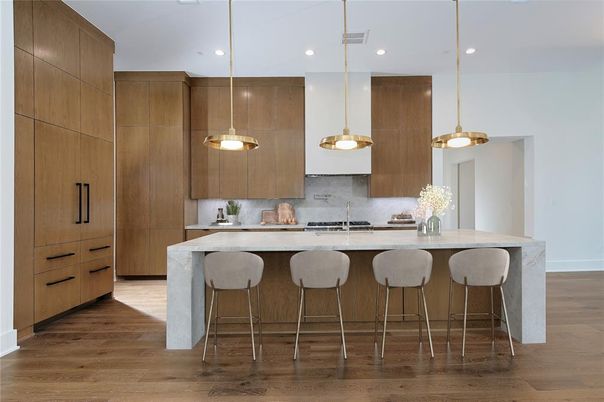 Interior, Kitchen, Pendant Lights, Recessed Lighting, Wood Texture Flooring