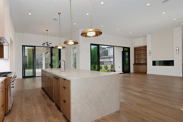Interior, Kitchen, Pendant Lights, Recessed Lighting, Wood Texture Flooring