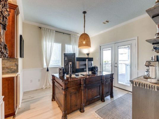 Home Office, Interior, Pendant Lights, Wood Texture Flooring
