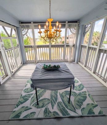 Chandelier, Interior, Sun Room, Wood Texture Flooring