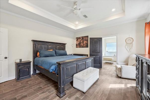 Bedroom, Interior, Recessed Lighting, Wood Texture Flooring