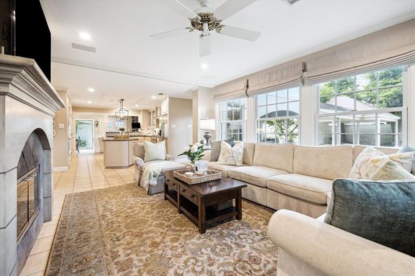 Fireplace, Interior, Kitchen, Living room, Pendant Lights, Recessed Lighting