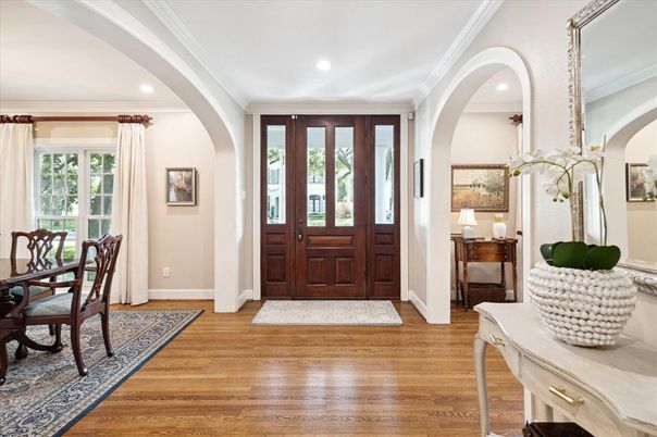 Dining room, Interior, Recessed Lighting, Wood Texture Flooring