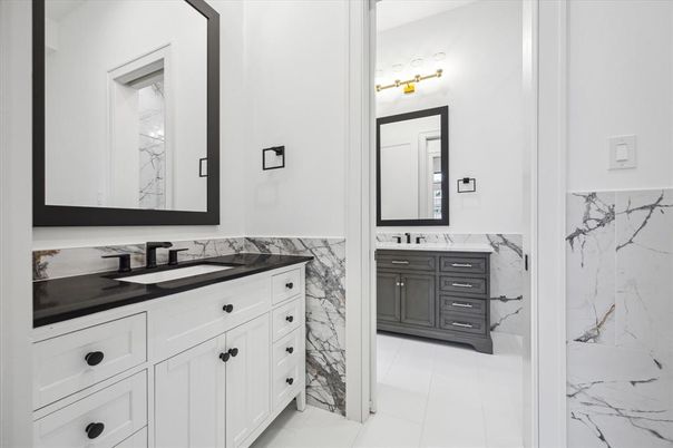 Bathroom, Dual Sink Vanities, Interior, Marble Walls