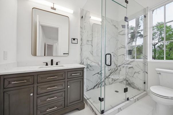 Bathroom, Glass Shower, Interior, Marble Walls