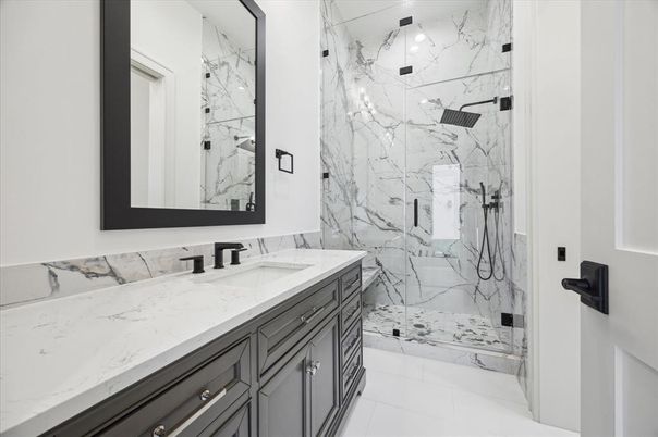Bathroom, Glass Shower, Interior, Marble, Marble Walls