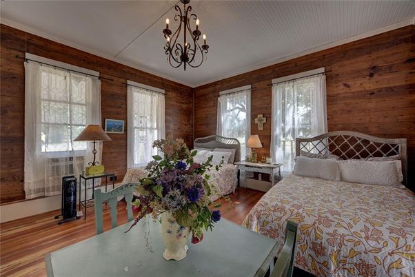 Bedroom, Chandelier, Interior, Wood Texture Flooring, Wooden Walls