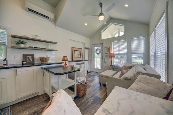 Interior, Kitchen, Living room, Recessed Lighting, Wood Texture Flooring