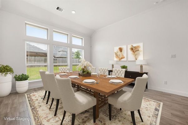 Dining room, Interior, Recessed Lighting, Wood Texture Flooring