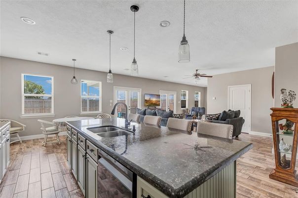 Dining room, Interior, Kitchen, Living room, Pendant Lights, Recessed Lighting, Wood Texture Flooring