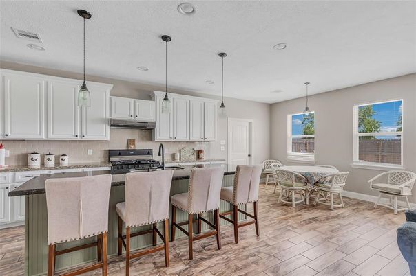 Interior, Kitchen, Pendant Lights, Recessed Lighting, Wood Texture Flooring
