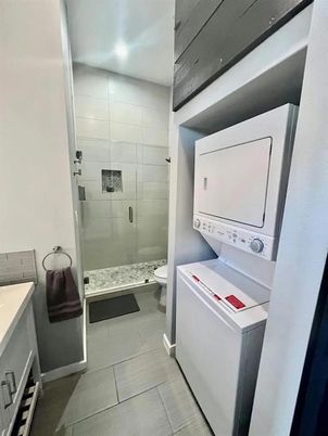 Bathroom, Glass Shower, Interior, Recessed Lighting, Washer