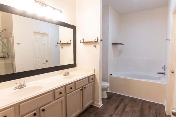 Bathroom, Dual Sink Vanities, Interior, Wood Texture Flooring