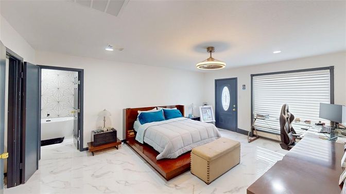 Bedroom, Home Office, Interior, Marble, Recessed Lighting