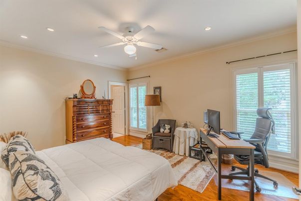 Bedroom, Home Office, Interior, Recessed Lighting, Wood Texture Flooring