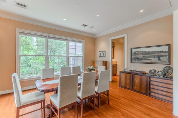 Dining room, Interior, Recessed Lighting, Wood Texture Flooring