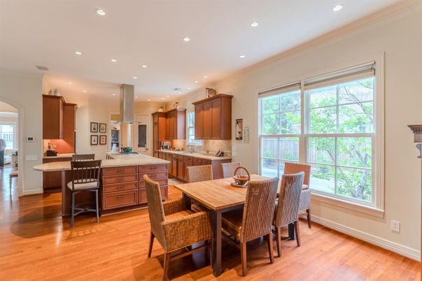 Dining room, Interior, Kitchen, Recessed Lighting, Wood Texture Flooring