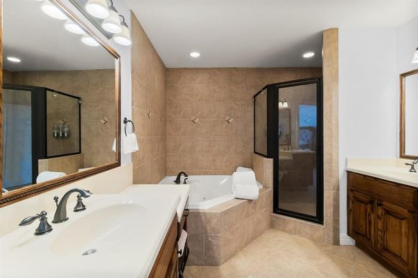 Bathroom, Dual Sink Vanities, Glass Shower, Interior, Recessed Lighting