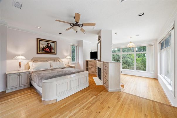Bedroom, Interior, Recessed Lighting, Wood Texture Flooring