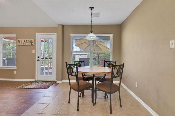Dining room, Interior, Pendant Lights, Wood Texture Flooring