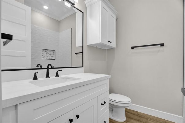 Bathroom, Interior, Recessed Lighting, Wood Texture Flooring