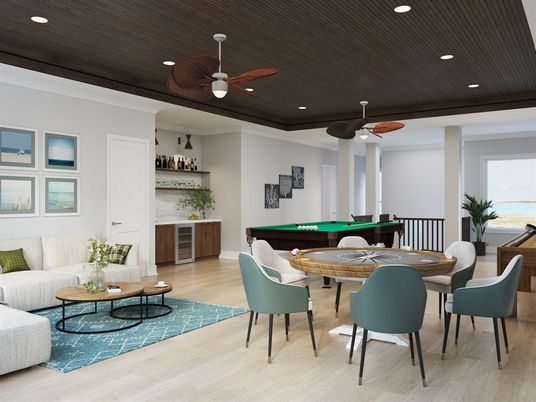 Billiard Table, Dining room, Game Room, Interior, Recessed Lighting, Water, Wooden Ceilings, Wood Texture Flooring